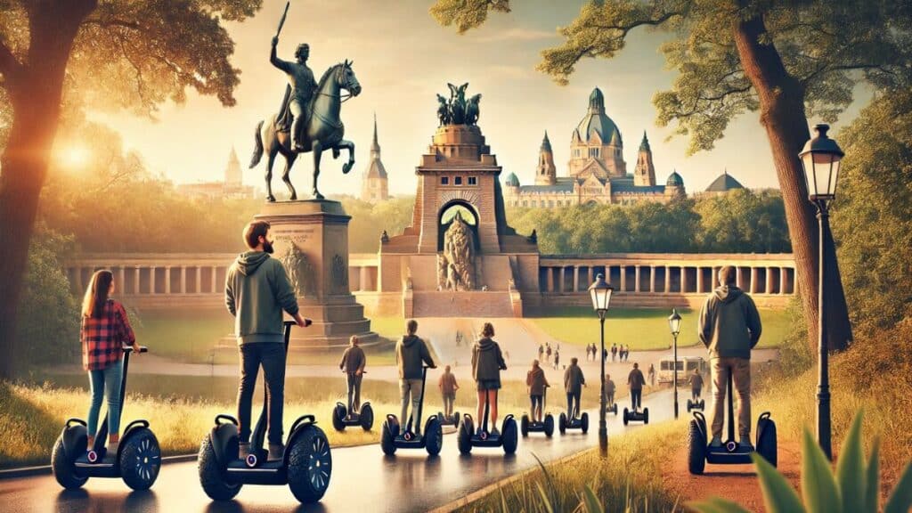 Segway Tour durch Leipzig mit Blick auf das Völkerschlachtdenkmal und den Johannapark.