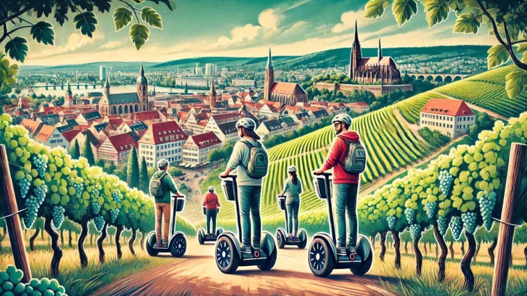 Segway Tour durch Stuttgart mit Blick auf die Weinberge und die Stadt.