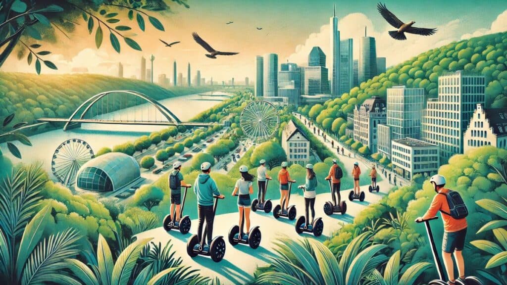 Segway Tour durch Nordrhein-Westfalen mit Blick auf eine Stadtlandschaft und Natur