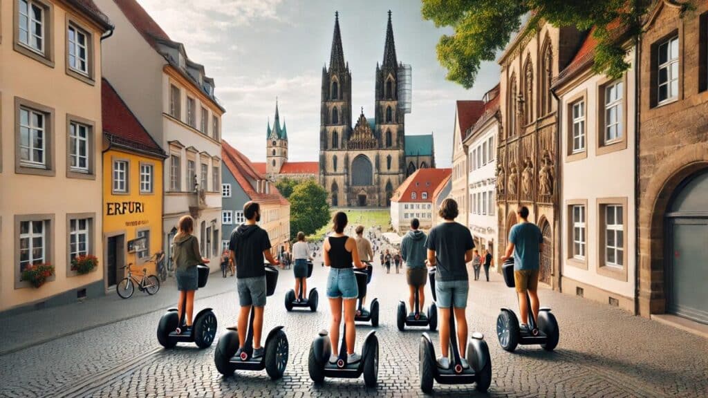 Segway Tour durch Erfurt mit Blick auf den Erfurter Dom und die Altstadt.