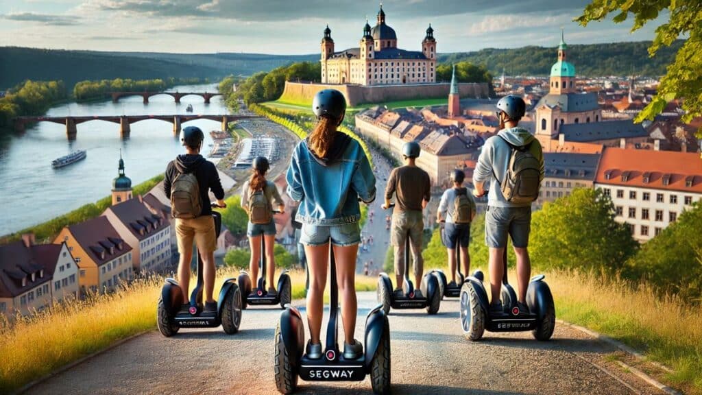 Segway Tour durch Würzburg mit Blick auf das Residenzschloss und den Main