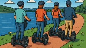 Segway Tour am Bostalsee mit Blick auf den See und die umliegende Natur.